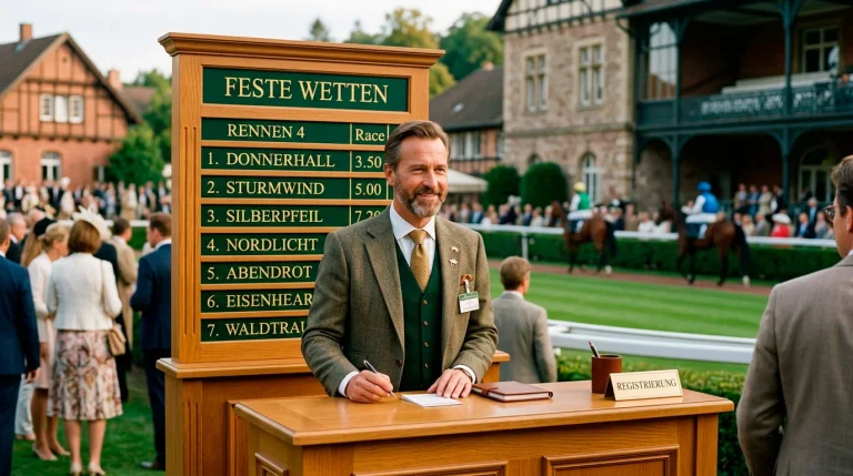 Festkurse Pferdewetten: Buchmacher-Stand mit festen Quoten auf der Rennbahn