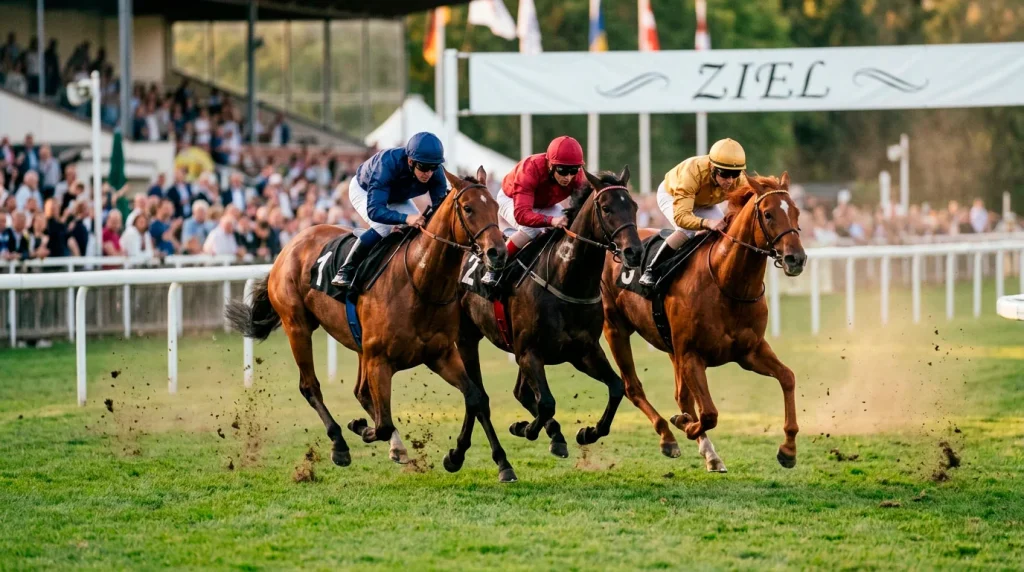Platzwette erklärt: Drei Rennpferde kämpfen um die Podiumsplätze