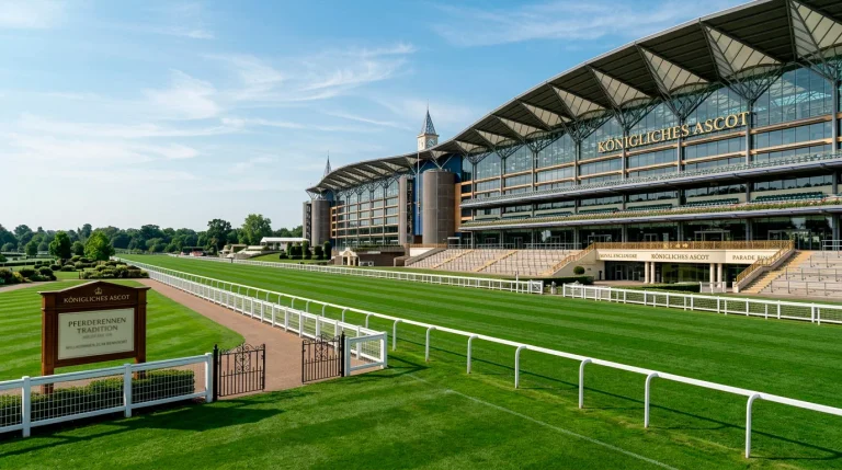 Royal Ascot: Elegante Rennbahn Ascot mit Tribüne und grünem Geläuf