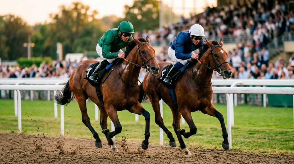 Zweierwette Exacta Quinella: Zwei Pferde im Kopf-an-Kopf-Rennen